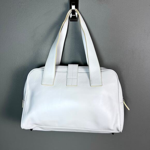 Furla top handle bag white leather buckle pockets coastal minimalist elevated - Picture 6 of 15